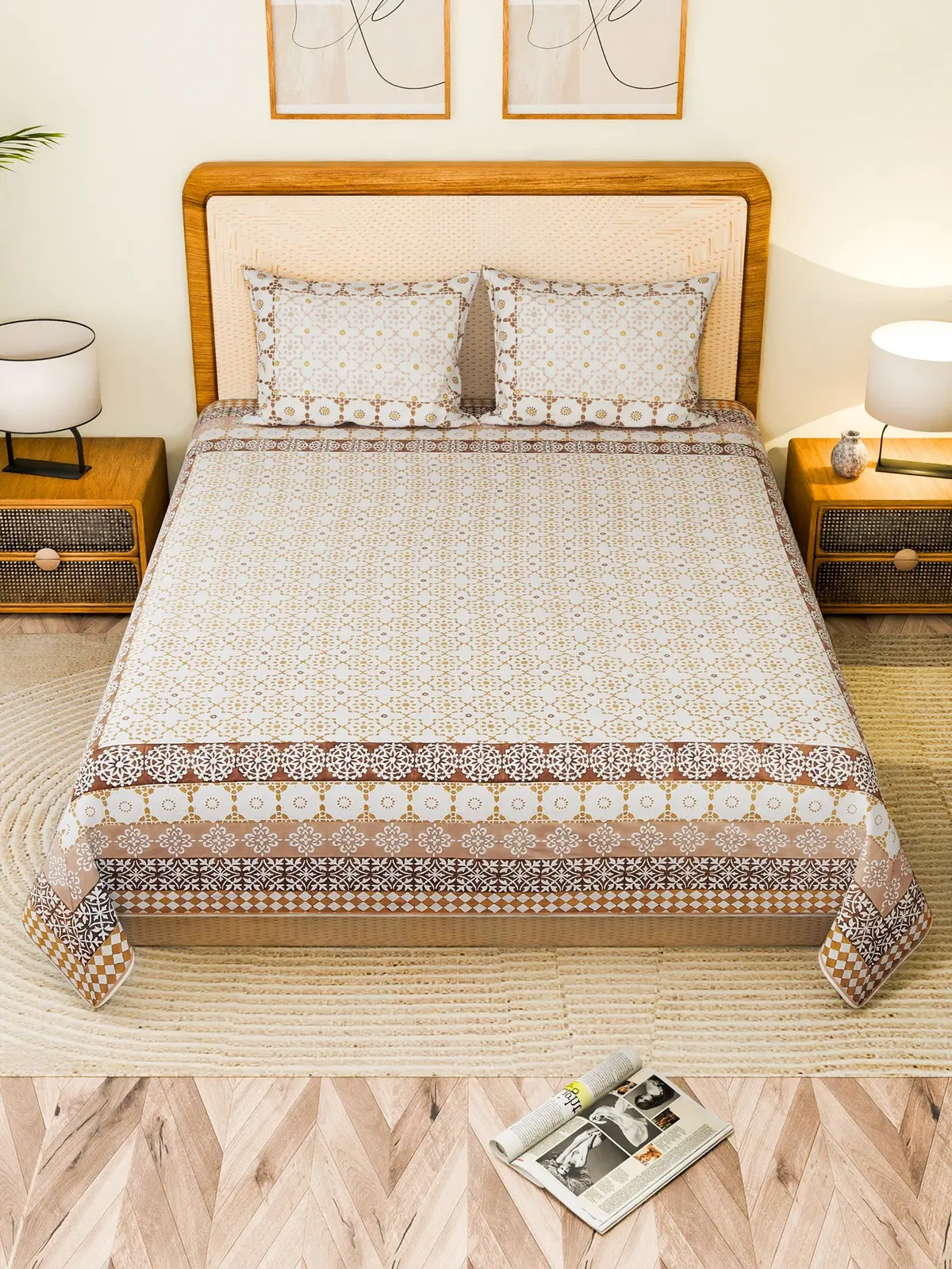 Restique Cotton Printed Double Bedsheet With Pillow 1