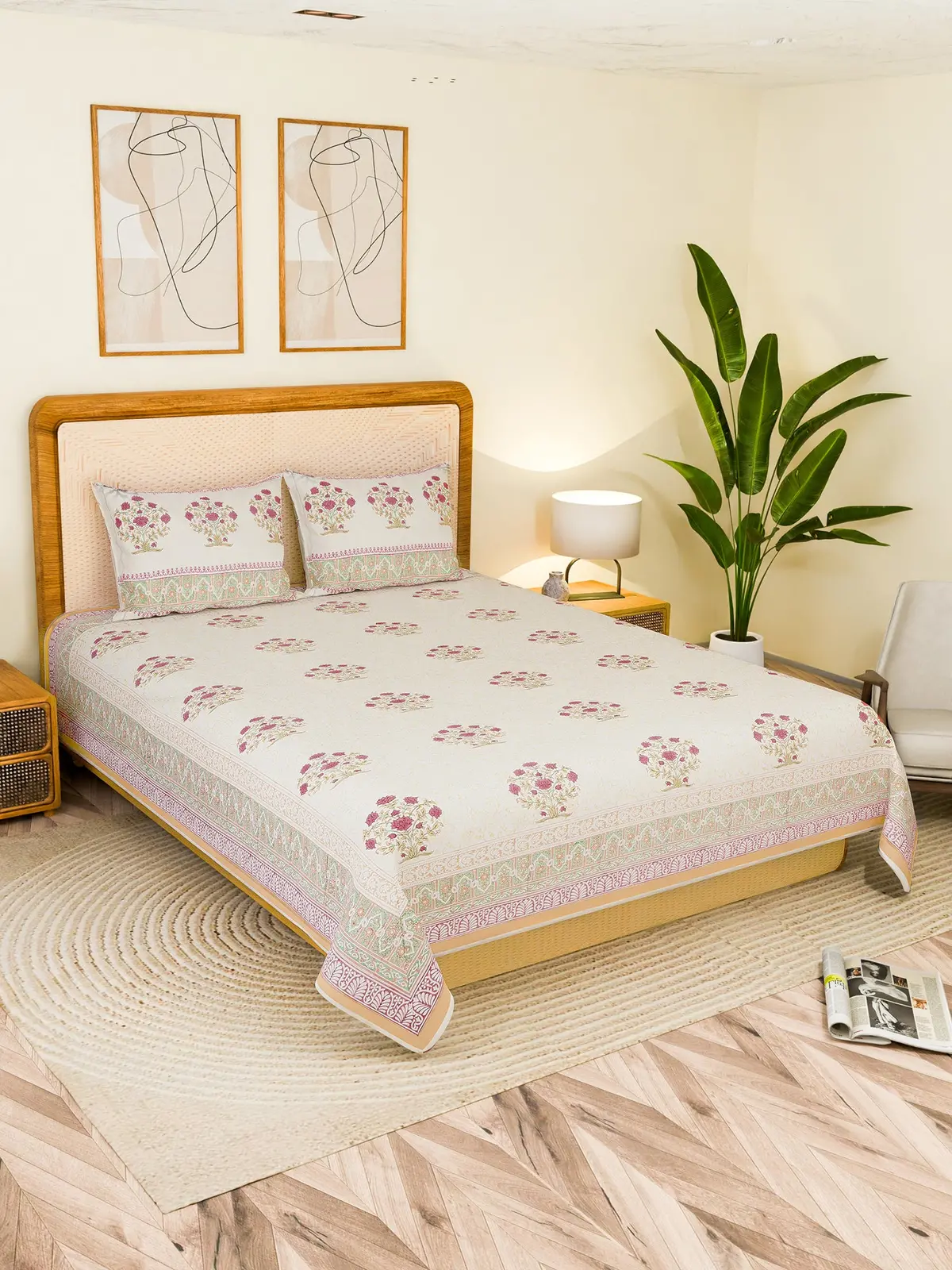 Quilora Cotton Printed Double Bedsheet With Pillow 1
