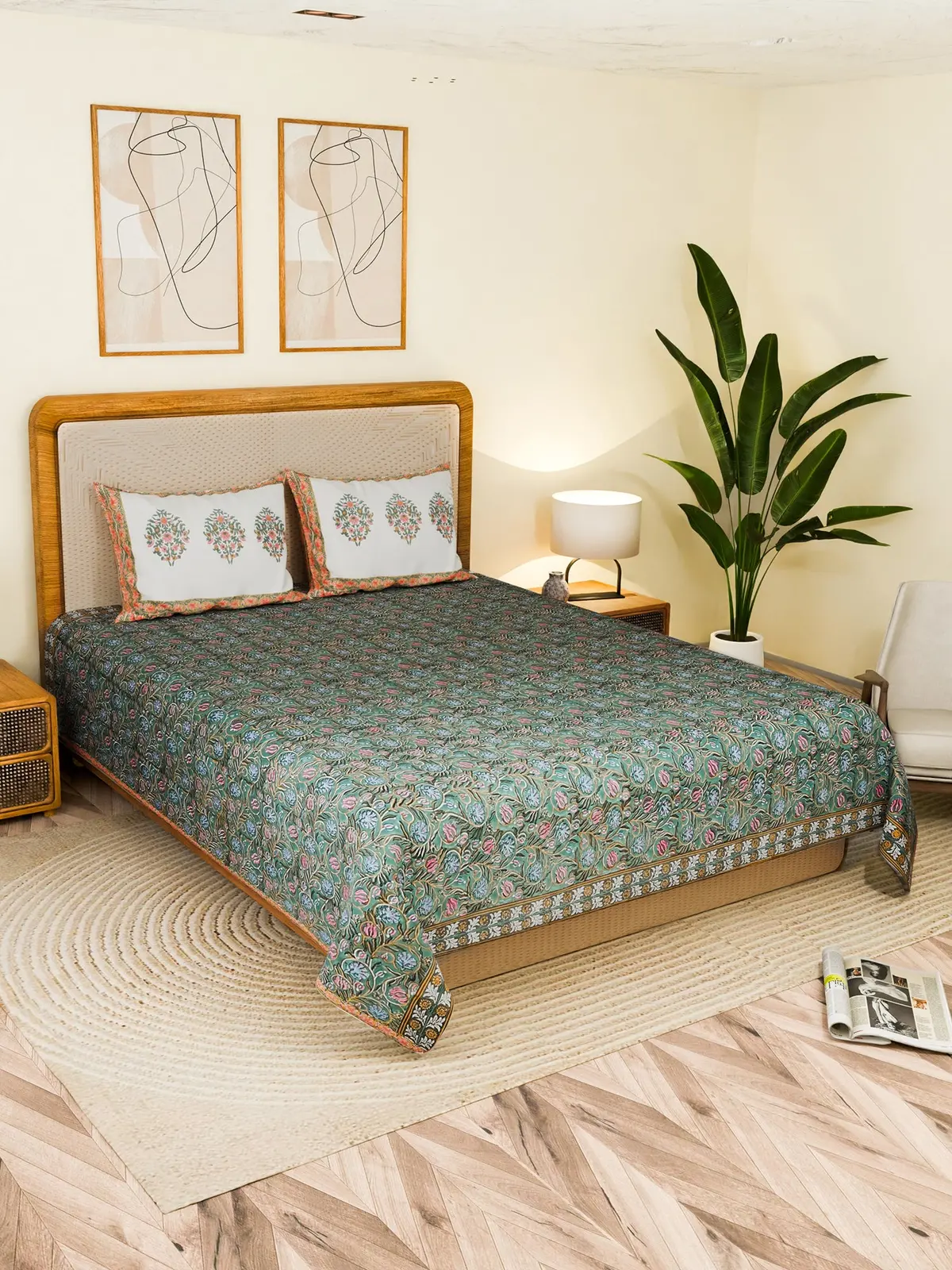 Sereneve Cotton Printed Double Bedsheet With Pillow 1