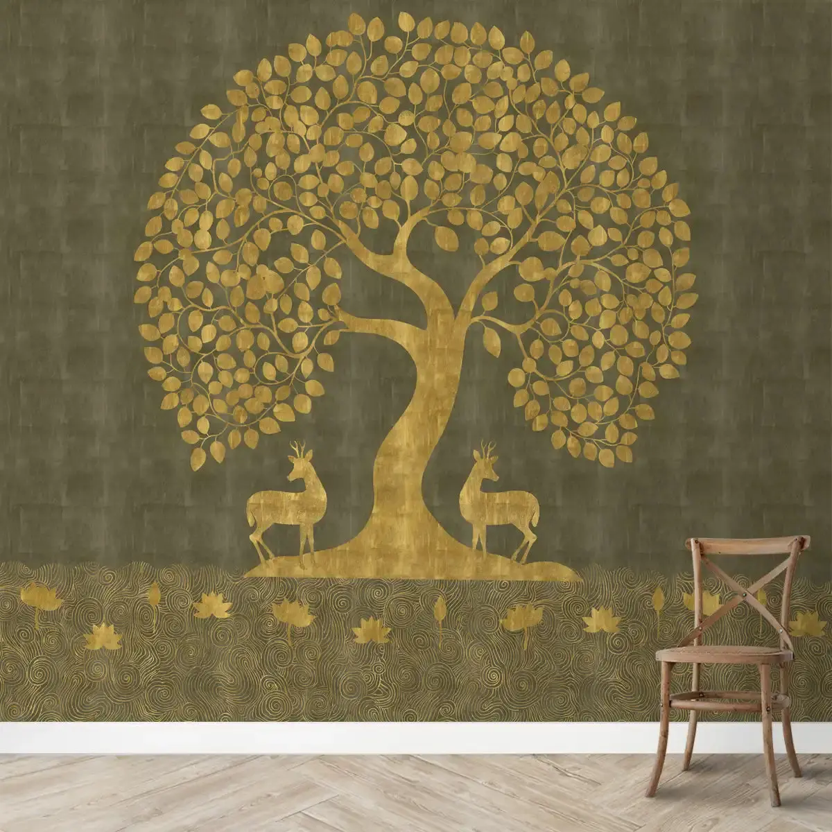 Tree Of Life Wallpaper In Style Of Pichwai Art Form Customised For Rooms Green 1