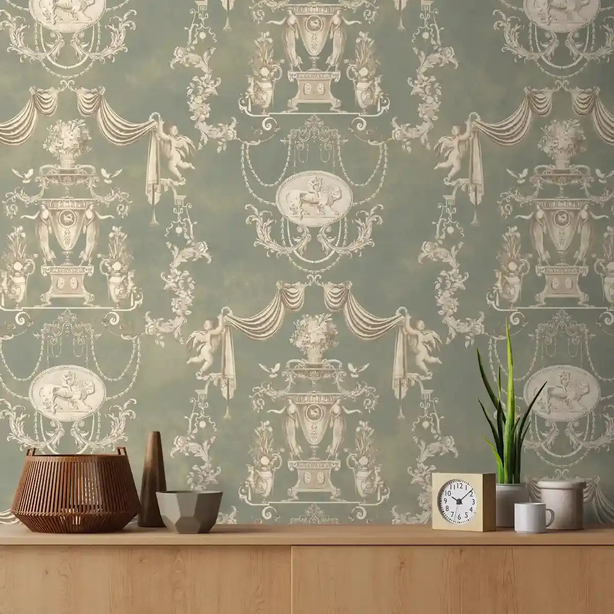 European Tapestry Beautiful Repeat Pattern Made For Walls Green 2