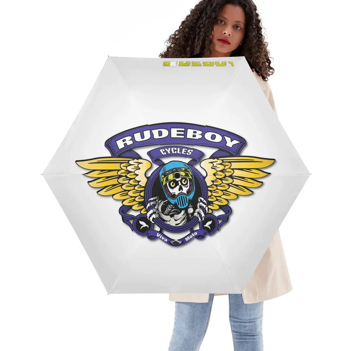 Rude Brigade Lightweight Auto Open & Close Umbrella Printing Outside 1