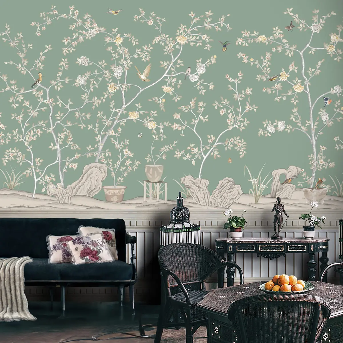 Verde Elegance, Customised Chinoiserie Wallpaper 1