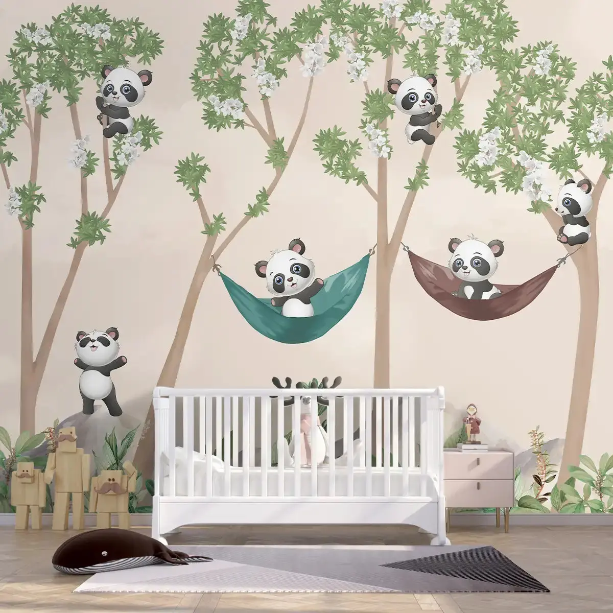 Cute Panda On Hammock Wallpaper For Kids Room Wall, Customised 1