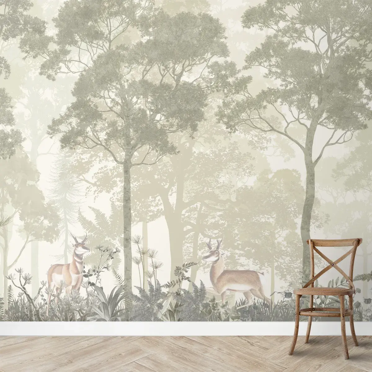 Vintage Forest Theme Wallpaper, Pastel Green 1