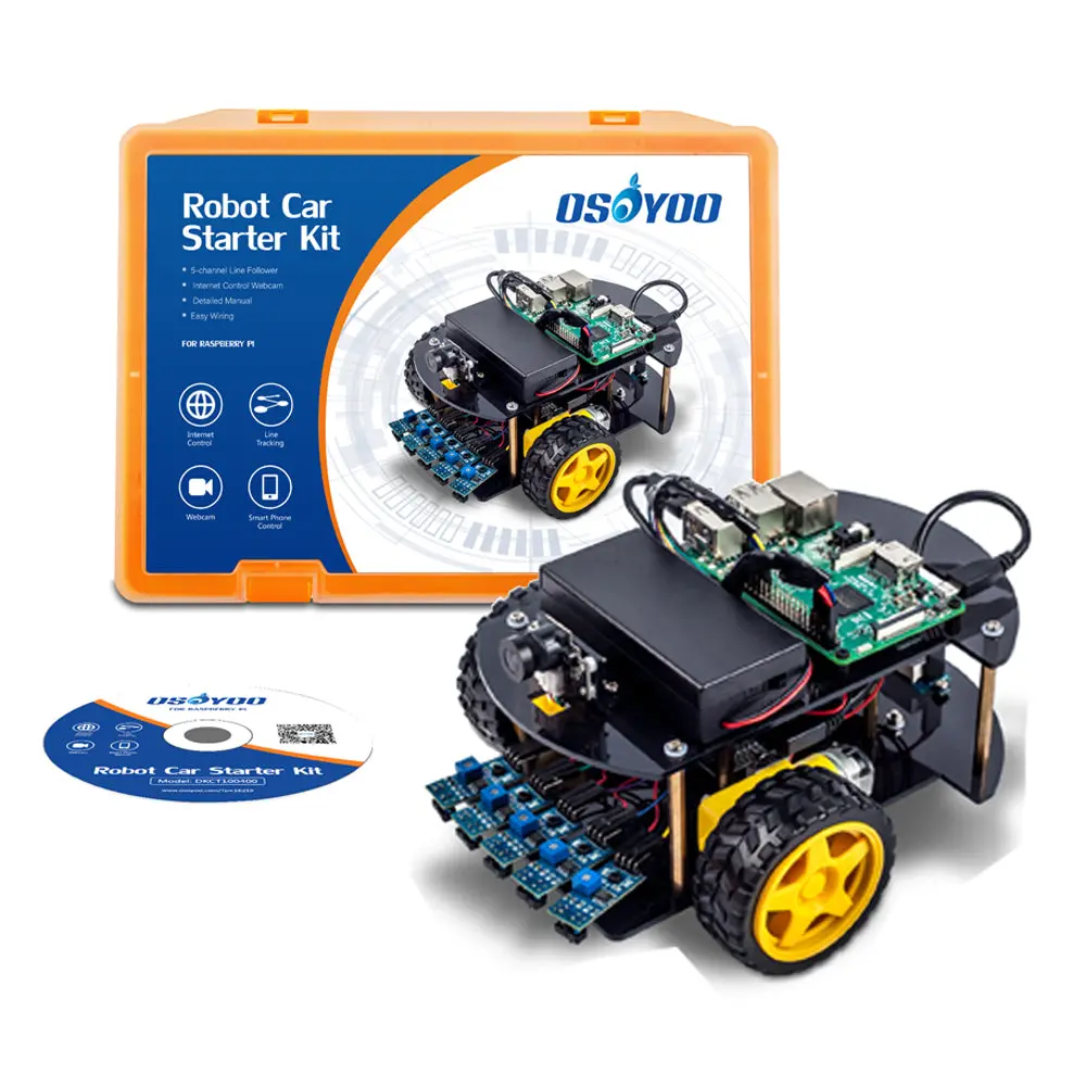 Open Box Osoyoo Robot Car Kit Smart Car Learning Kit For Raspberry Pi | Model 3B, B+ | Detailed Tutorial | Android / Ios App | Web Camera Video Wifi Wireless Without Raspberry Pi Board 1