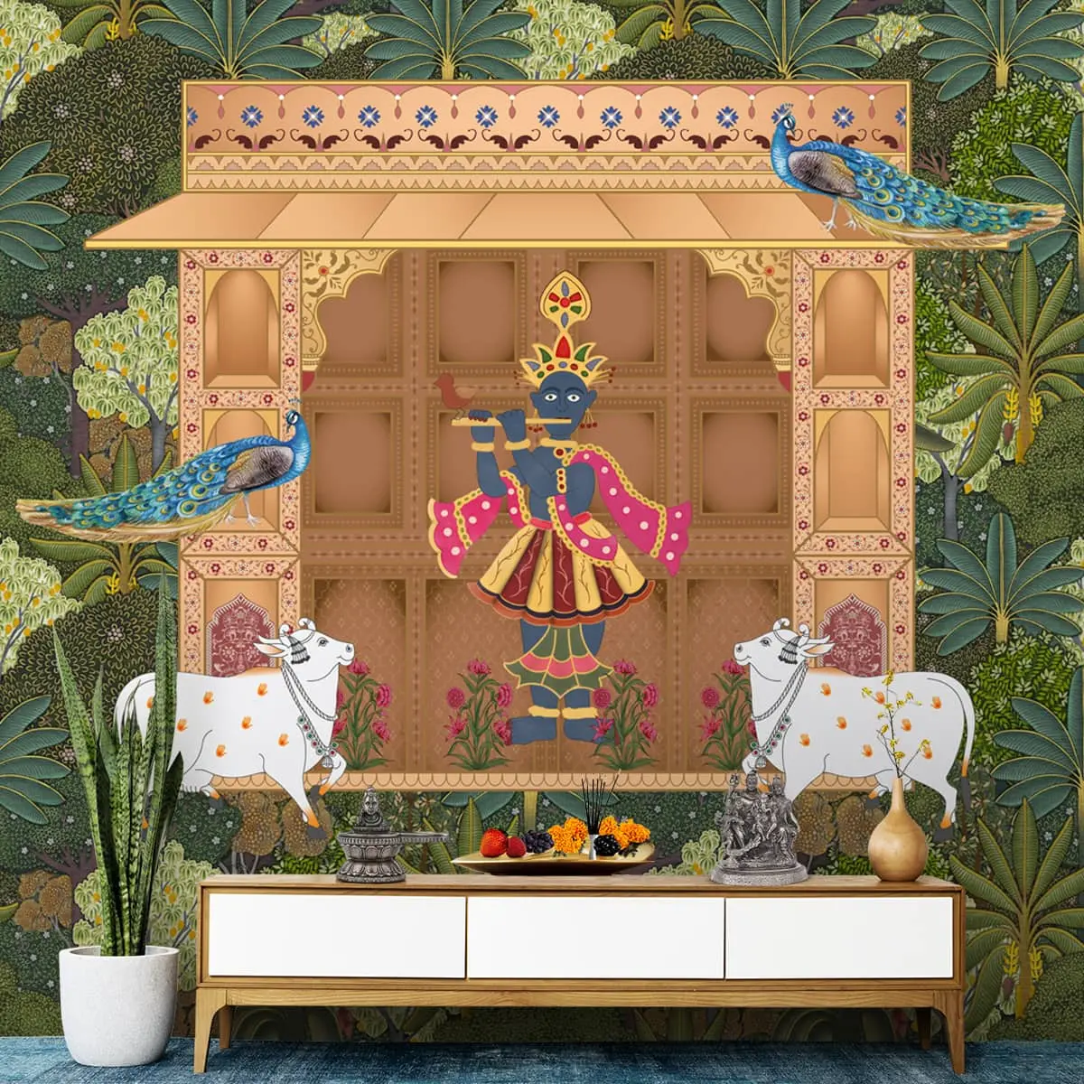 Shrinathji's Garden: Pichwai Inspired Wallpaper For Rooms 1