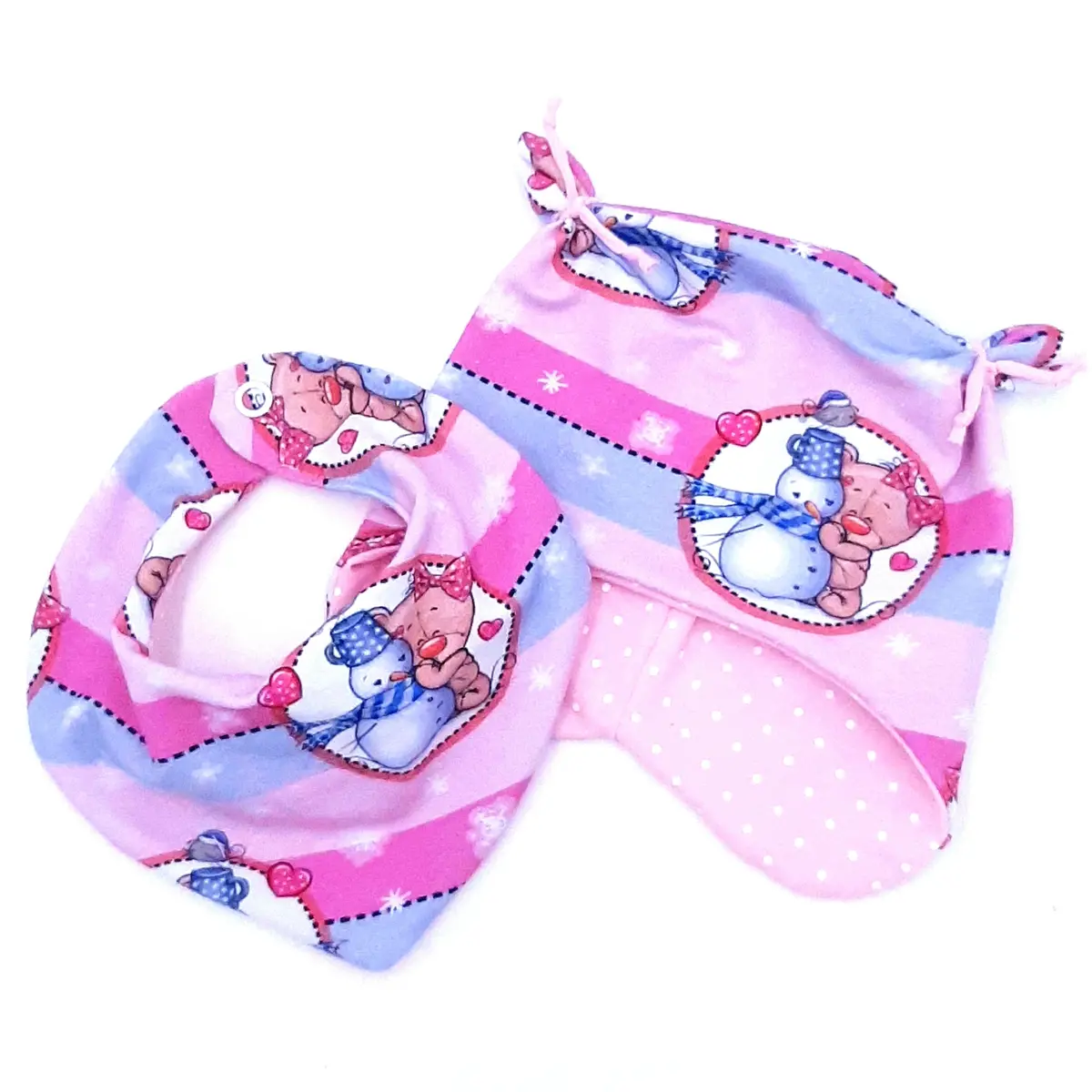 Schneemann Rosa Öhrchenmütze + Halstuch 1