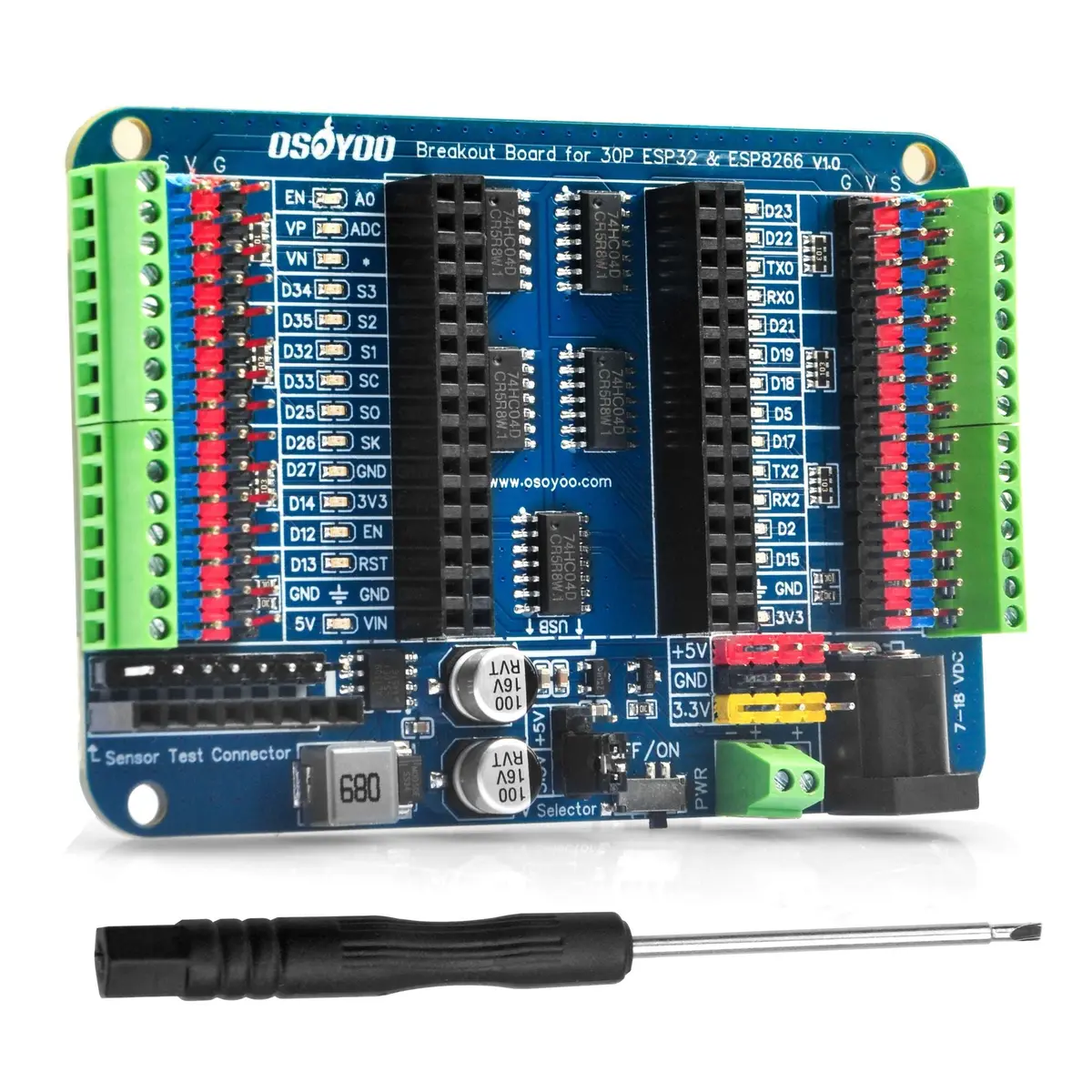 30P/38P Esp32 & Esp8266 Shiled Breakout Board Terminal Block Shield Hat With Pin Header, 5V 3.3V Power Outputs, Gpio Status Led 1