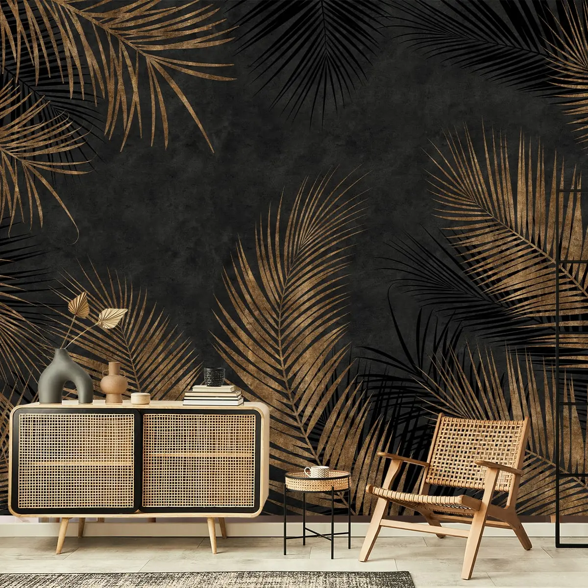 Tropical Theme Wallpaper, Gold Brown Foliage 1