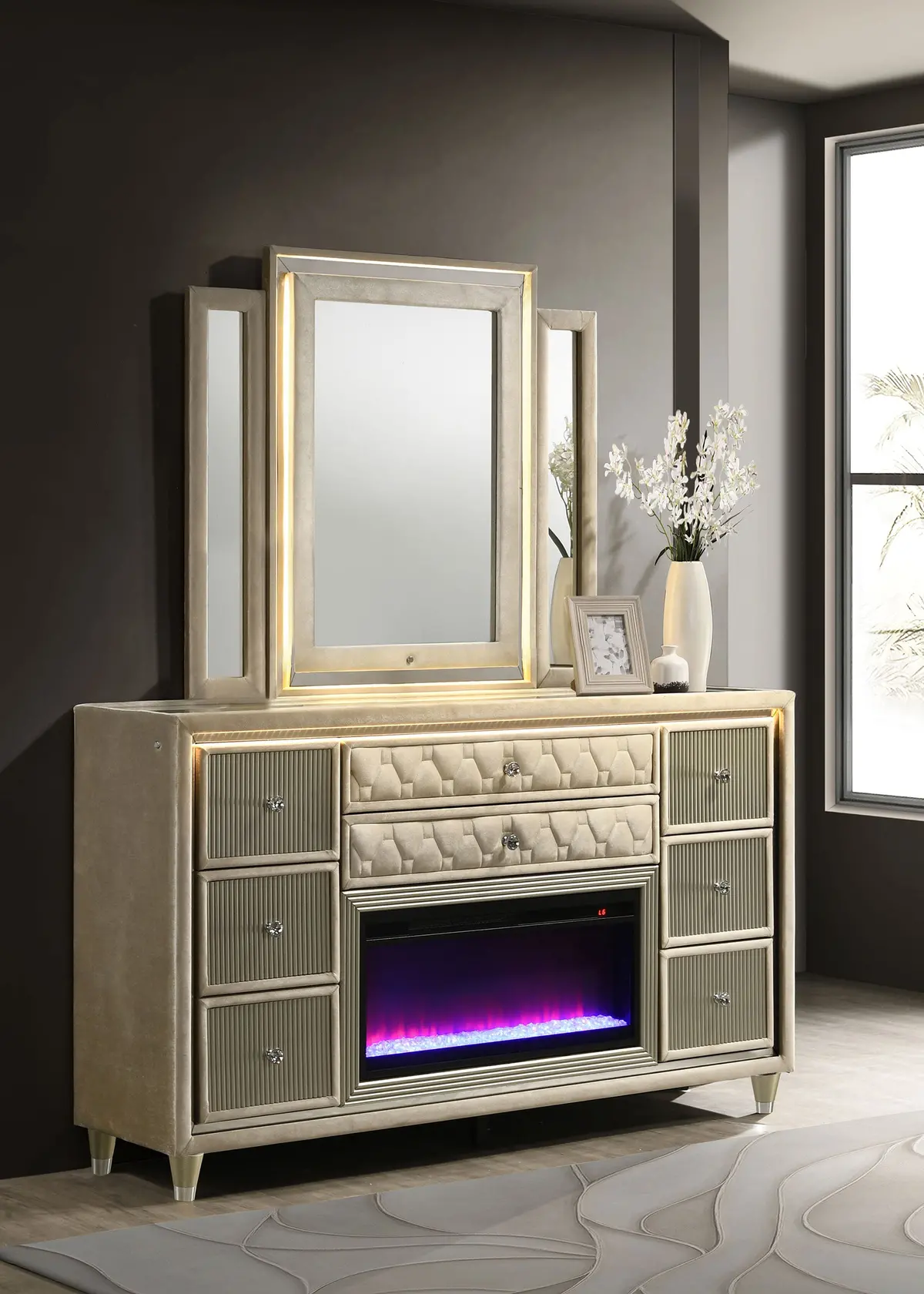 Lorient Led Dresser With Led Mirror And Flame Visualizer 2