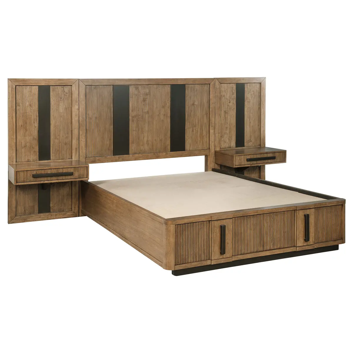 Terrace Wall Panel Platform Storage Bed With Attached Nightstands 1