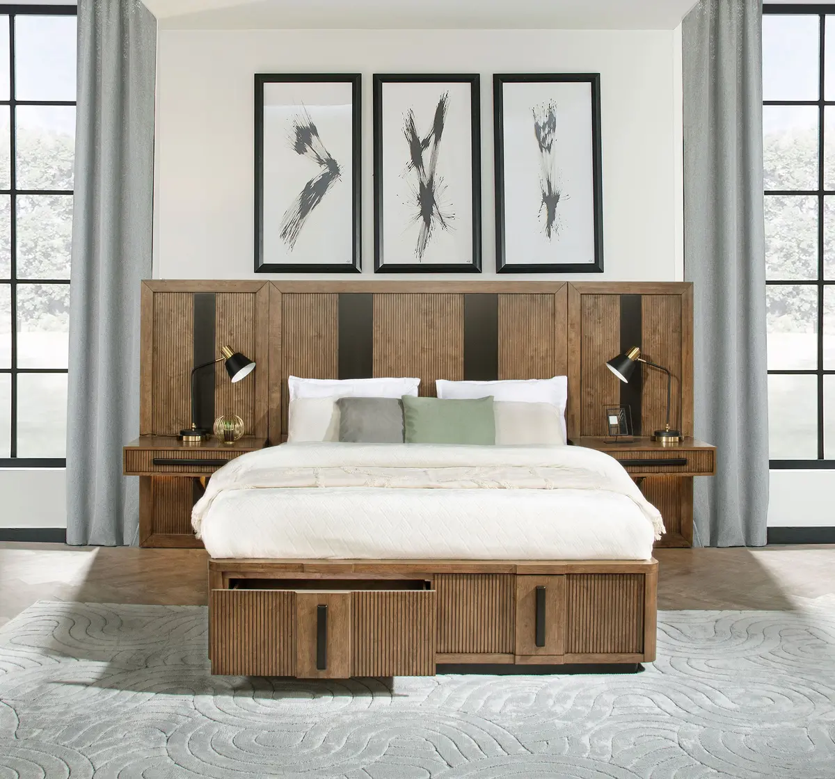 Terrace Wall Panel Platform Storage Bed With Attached Nightstands 2
