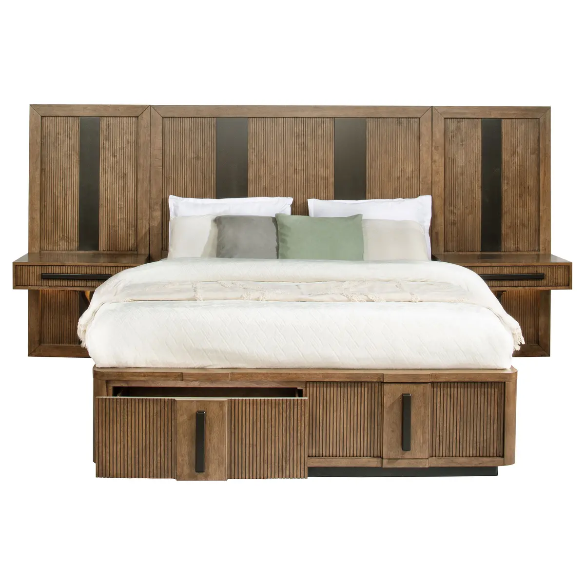 Terrace Wall Panel Platform Storage Bed With Attached Nightstands 3