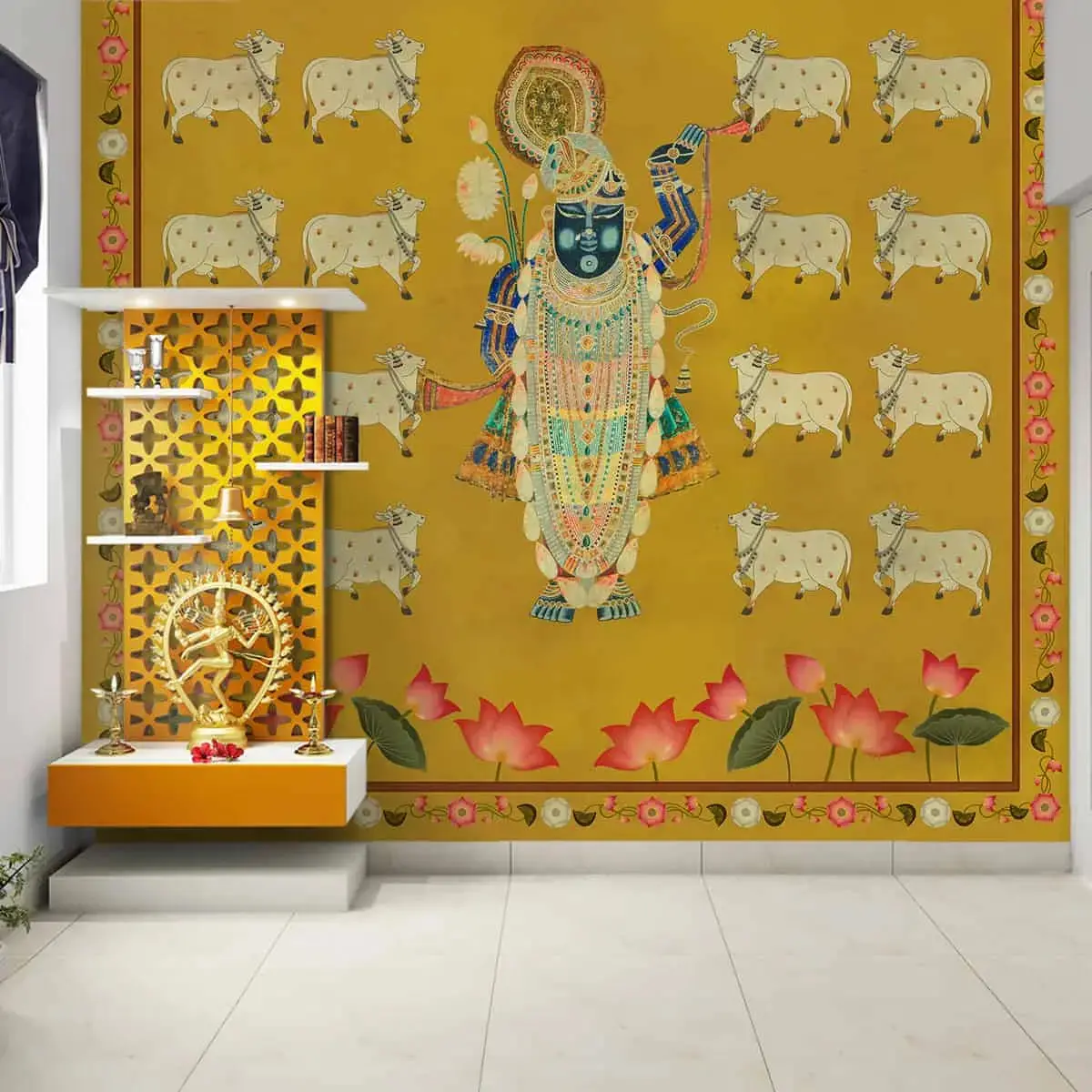 Pichwai Shrinathji Room Wallpaper With Cows 2