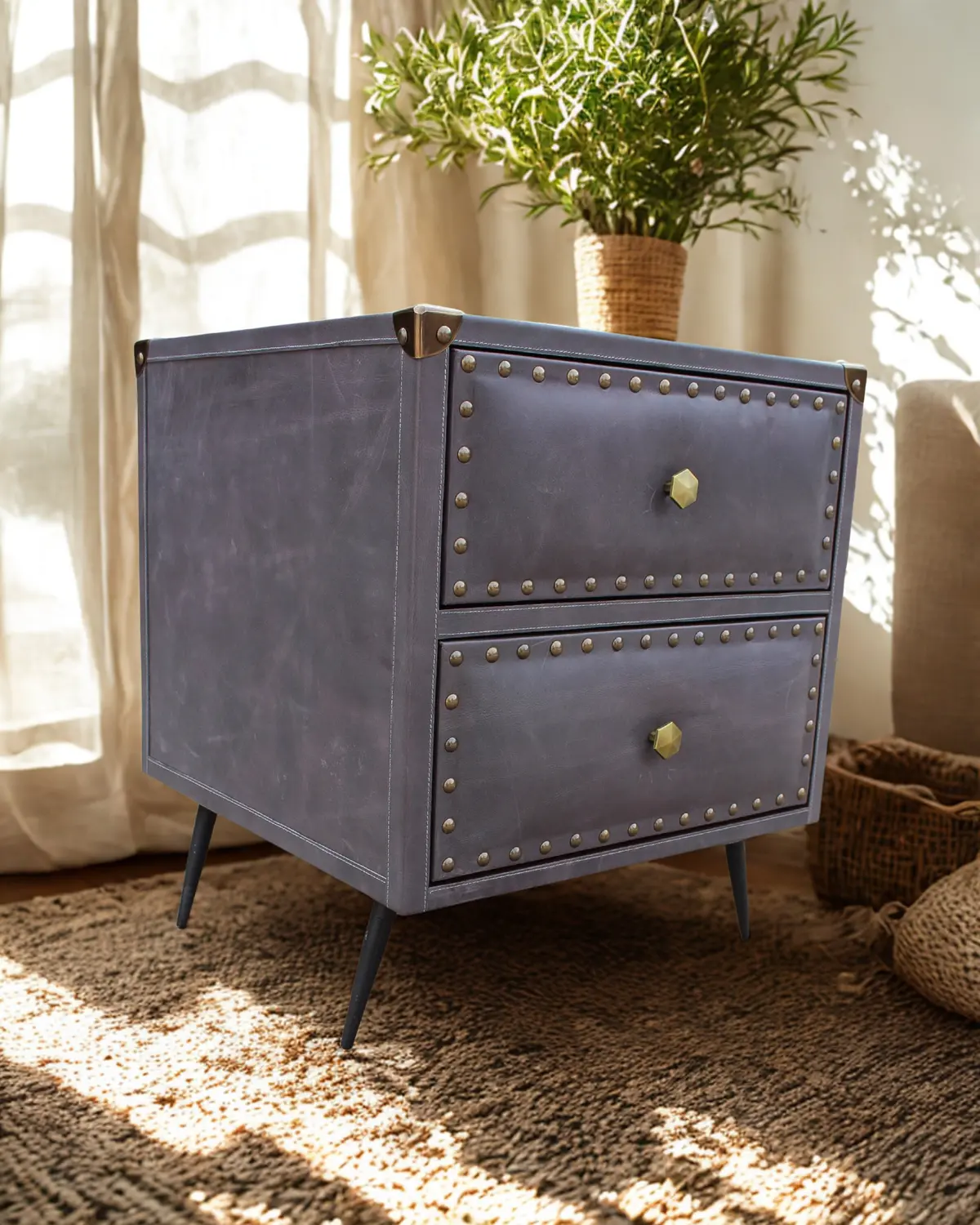 Brooklyn - Two Drawer Leather Side Table 1