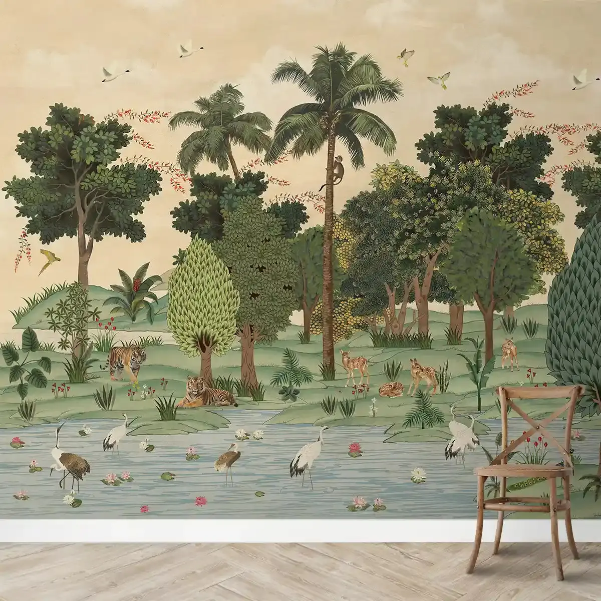 Ran Shringar Wallpaper Depicting Ranthambore Forest, Creamish Beige 1
