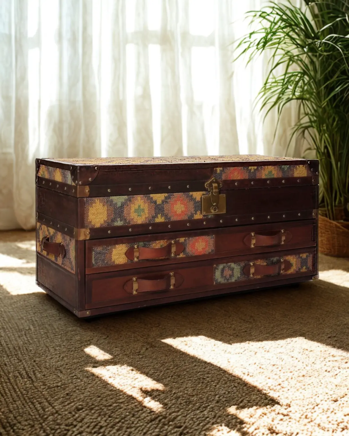 Springfield Chest Of Drawers Cum Trunk  - Kilim And Leather 1