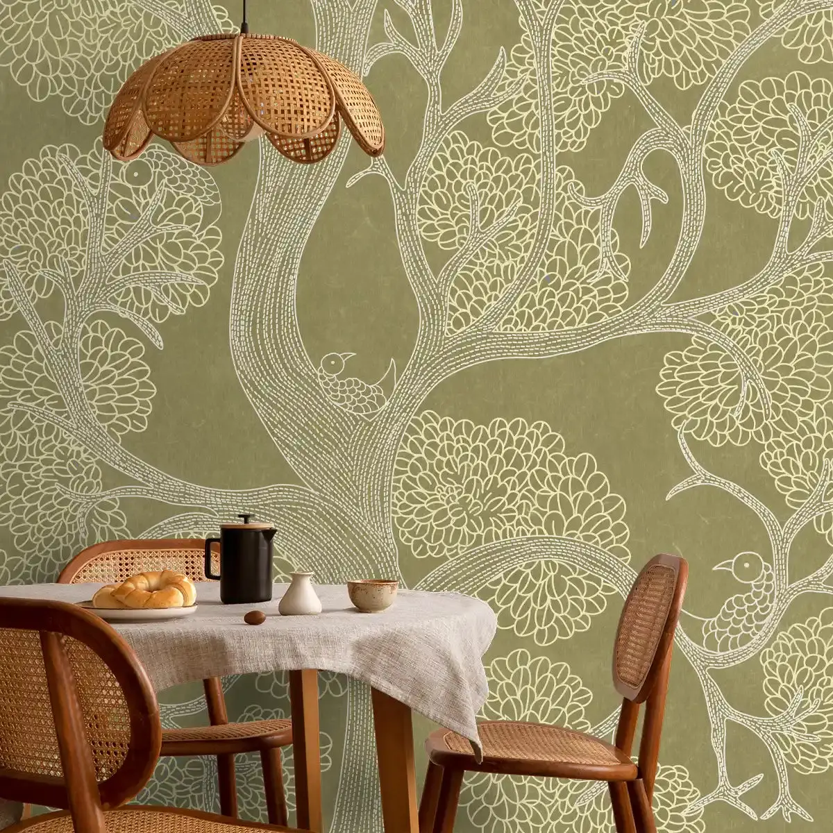 Suhani Indian Madhubani Art Olive Green Wallpaper 1