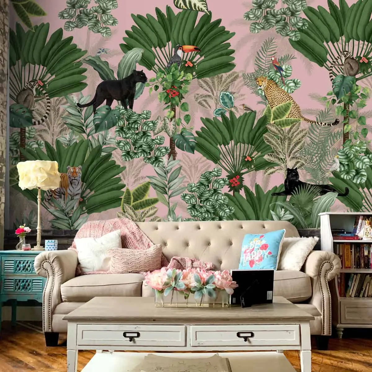 Tropical Tales: Deep Forest Wallpaper, Pink 1