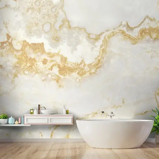 White And Golden Natural Marble Style Wall Wallpaper 1