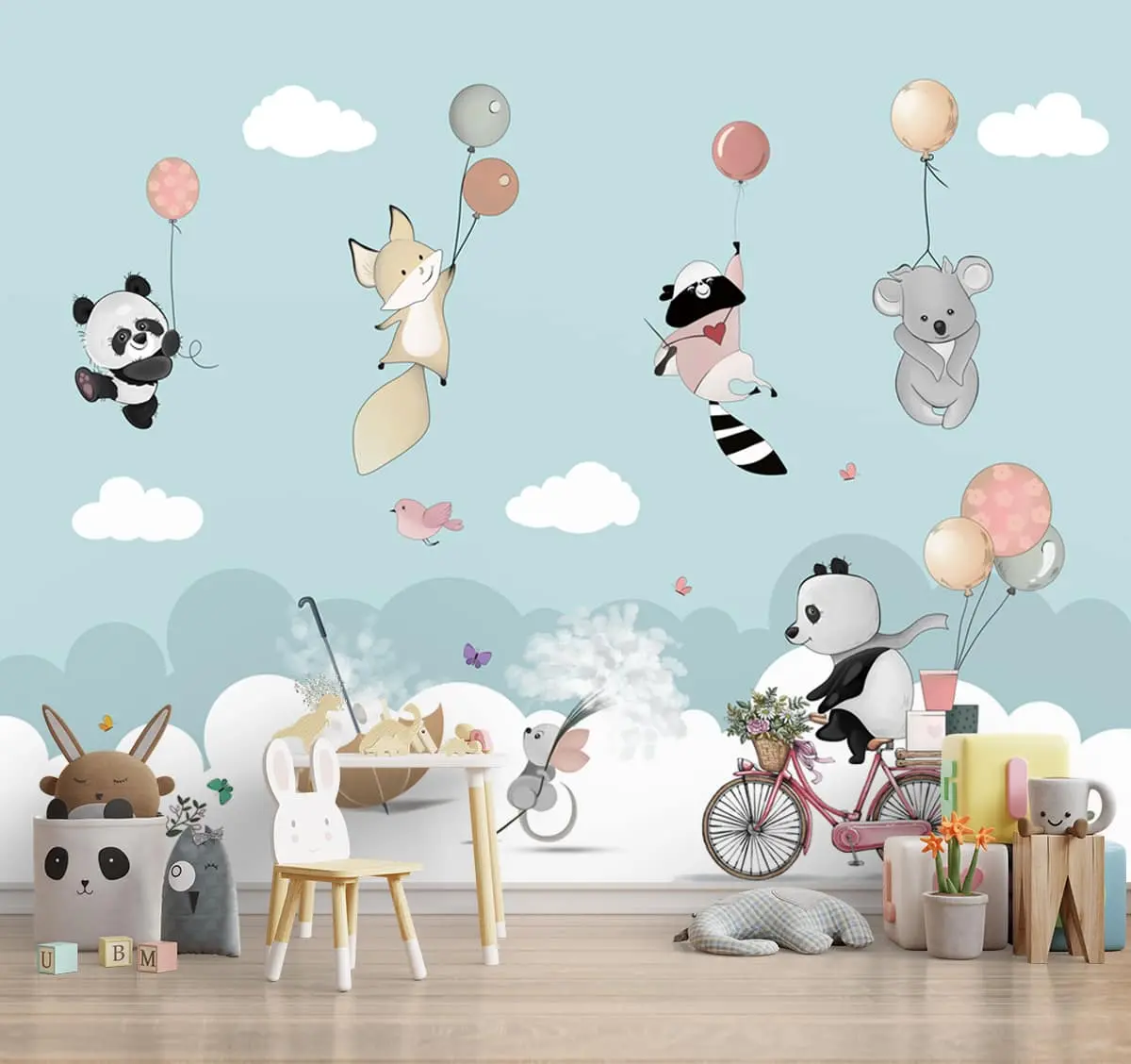 Furry Friends, Cute Nursery Panda Wallpaper, Customised 1