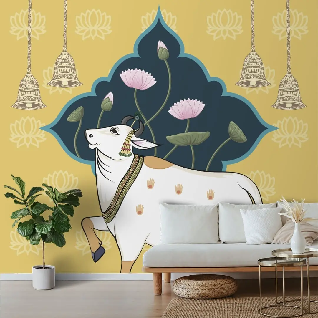 Sacred Cows In Serenity, Pichwai Yellow Wallpaper 1