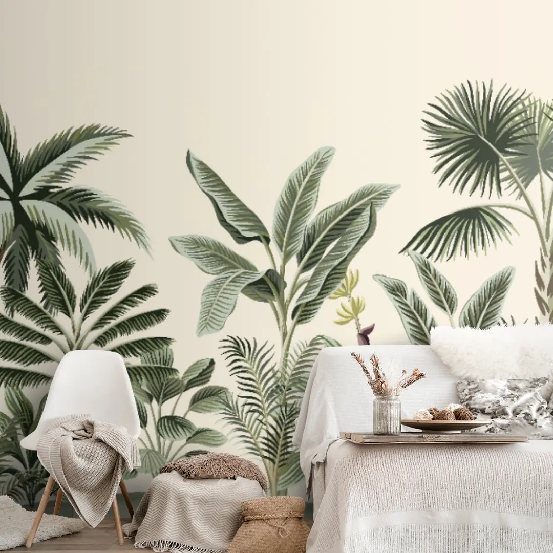 Light Green Trees In Tropical Room Wallpaper 1