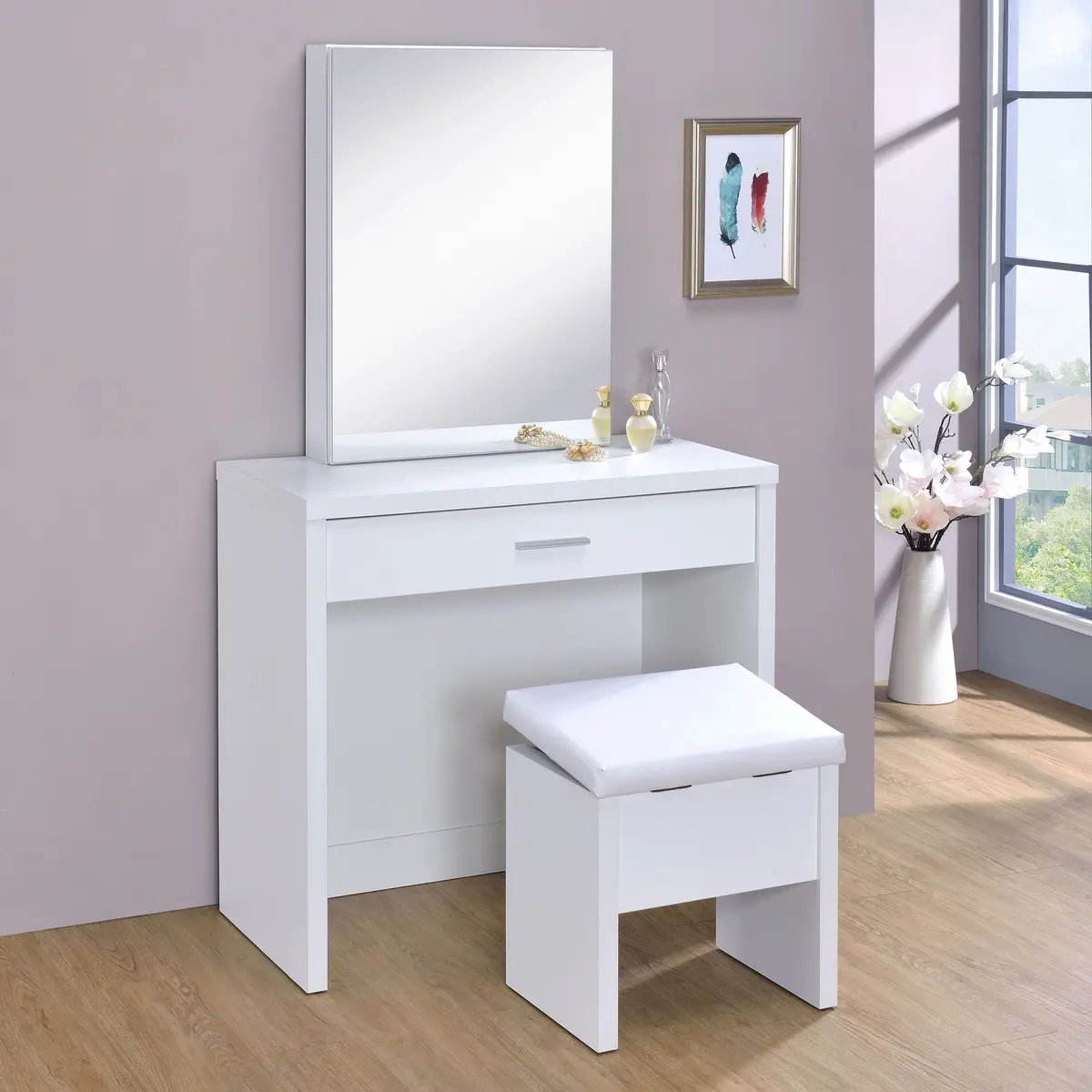 Harvey Makeup Vanity Table With Mirror And Stool 2