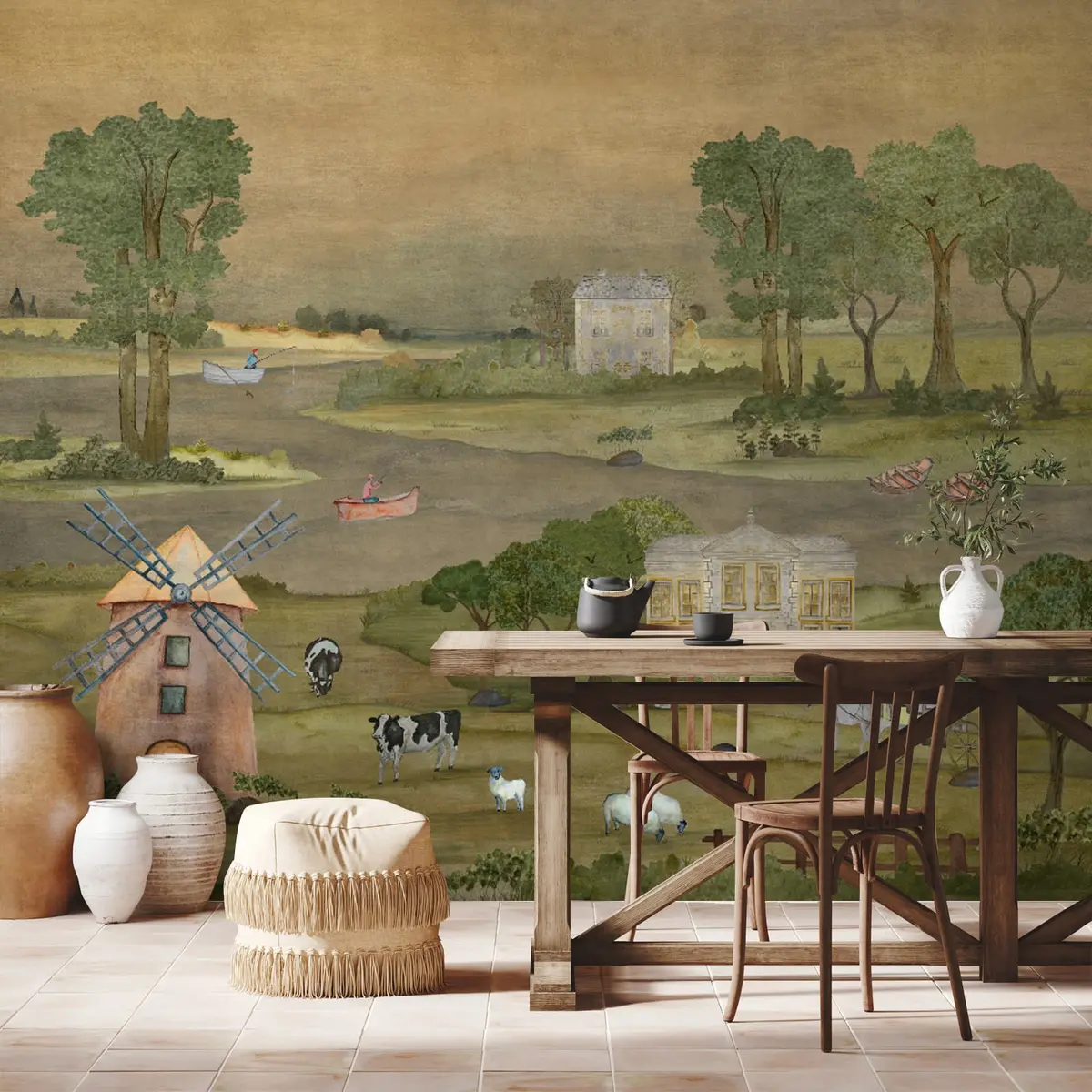 Vintage Look Country Side Wall Mural 1