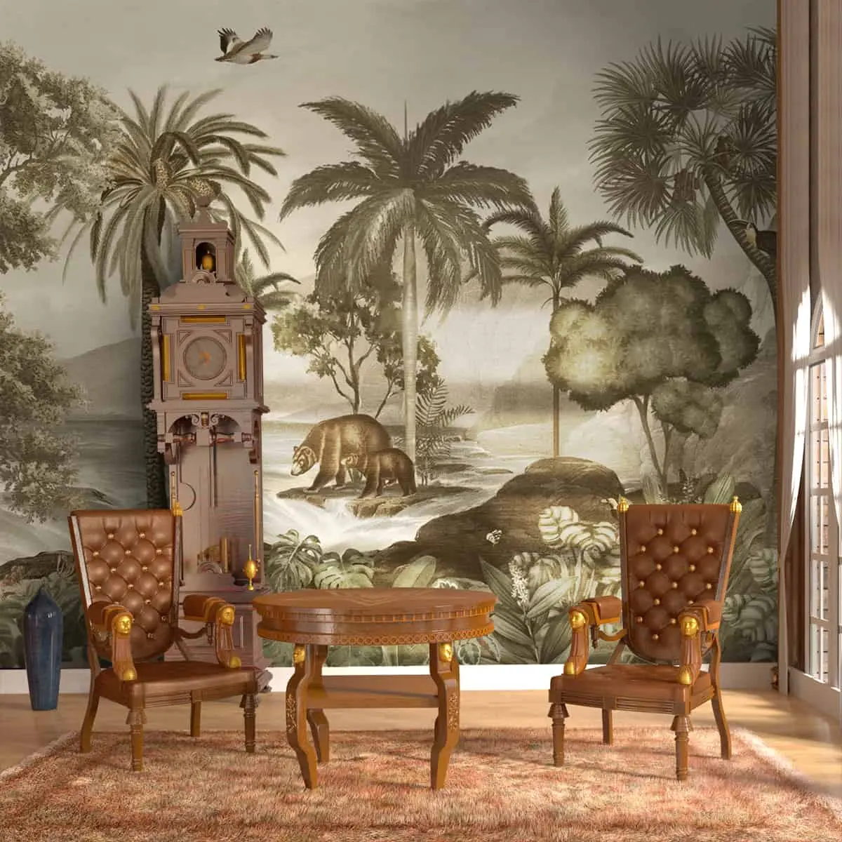 Anandvan Jungle Theme Customised Wallpaper, Sepia 1