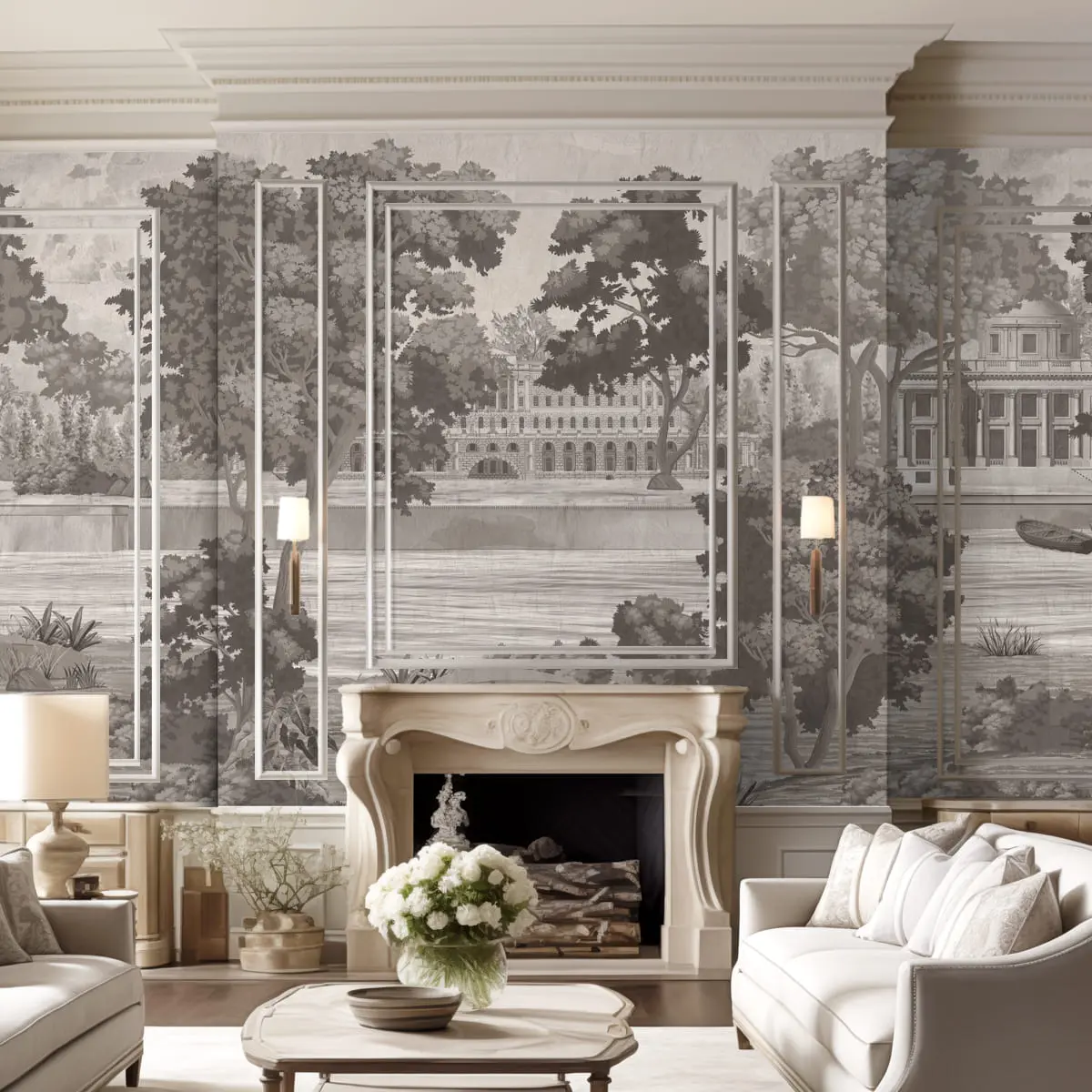 European Garden Wallpaper In Vintage Sepia 1