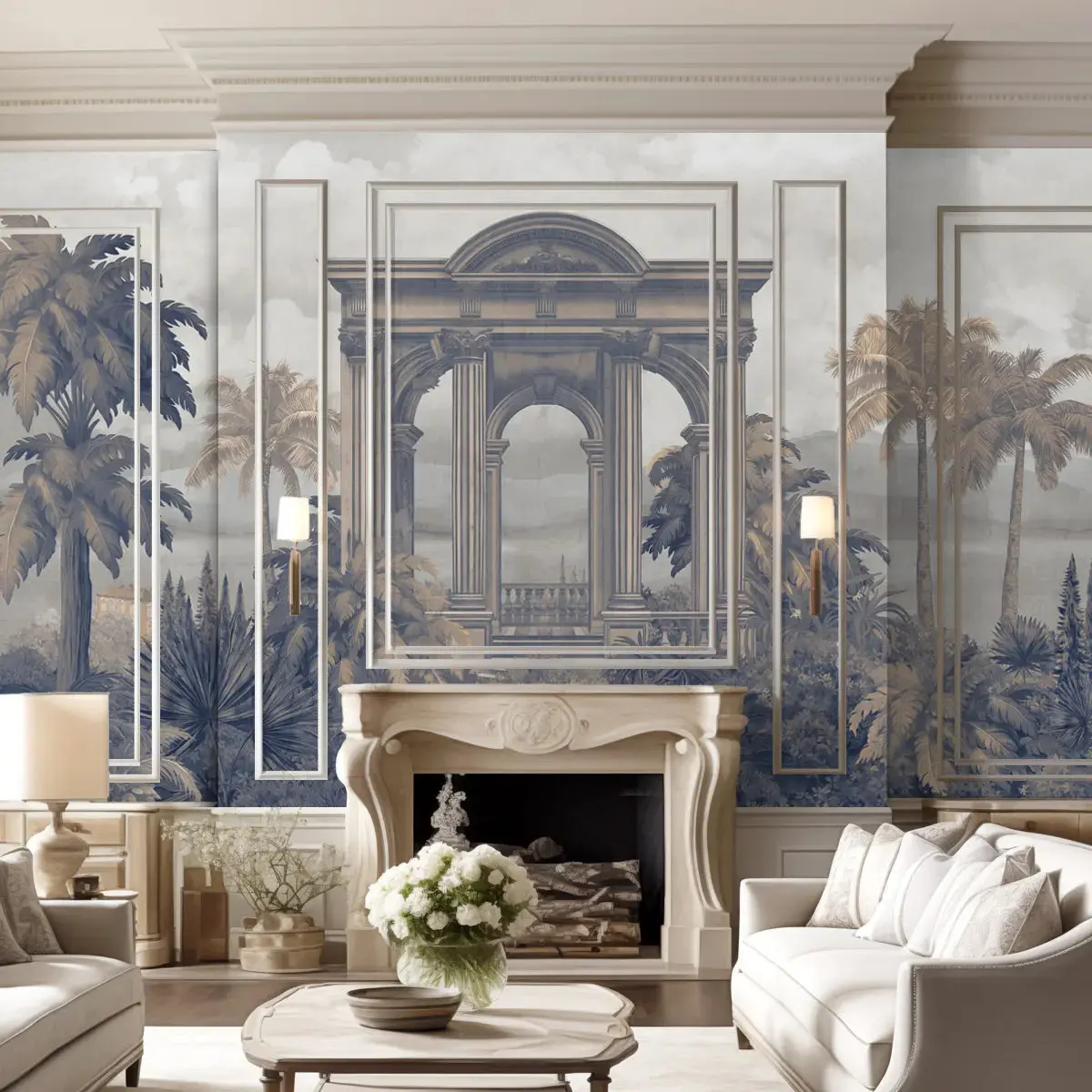 Majestic Foliage Epoch Customised Wallpaper Blue & Sepia 1