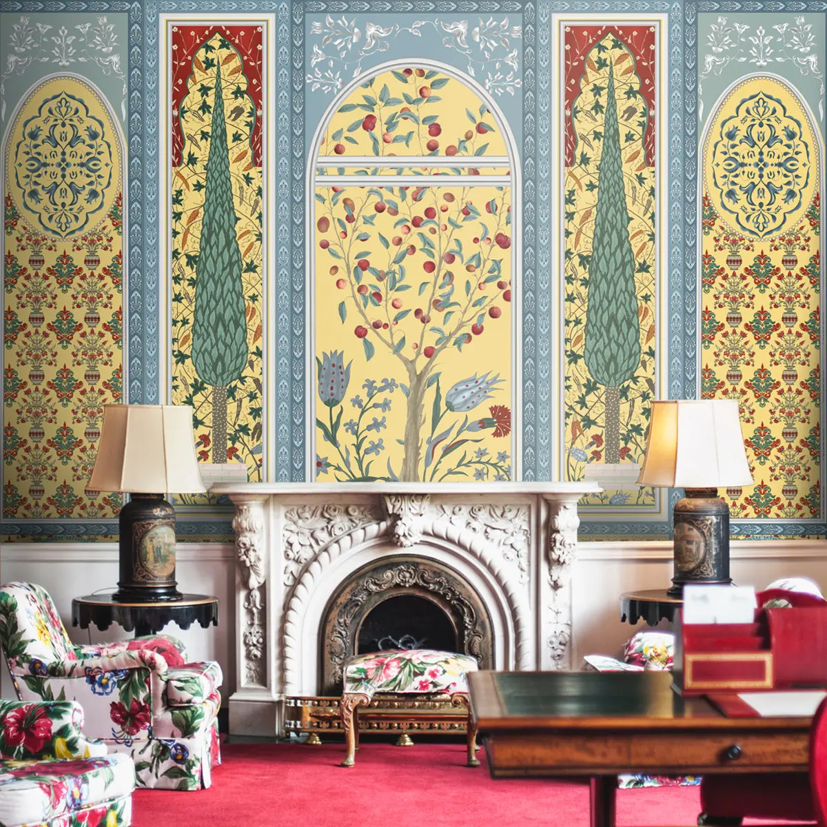 Shalimar Mughal Inspired Colorful Yellow Wallpaper 1