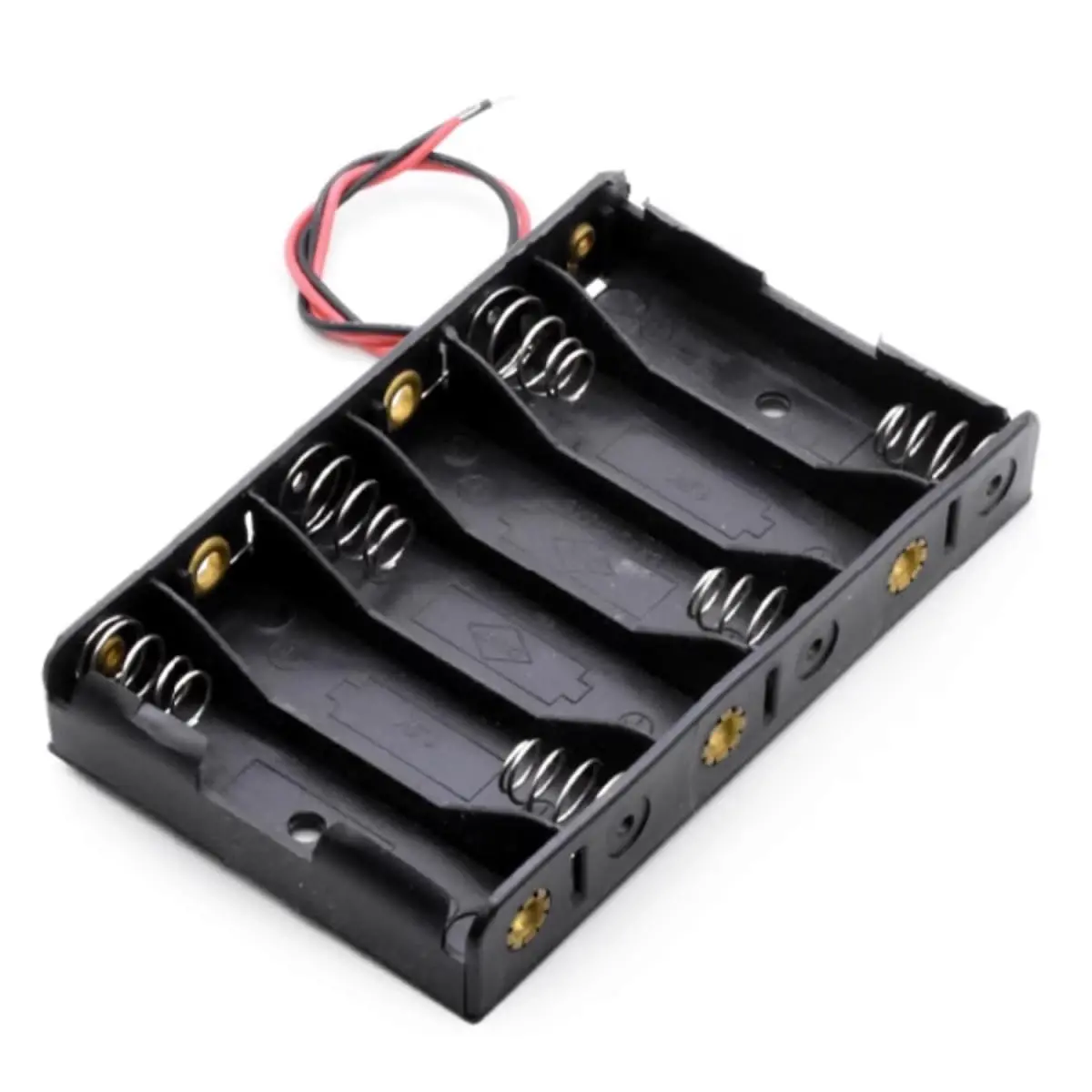 6 Aa 9V Battery Holder Case Box Organizer With Connector Cable - Abs Plastic Black Storage, 9 Volt Snap Connector, 9V Output For Batteries 1