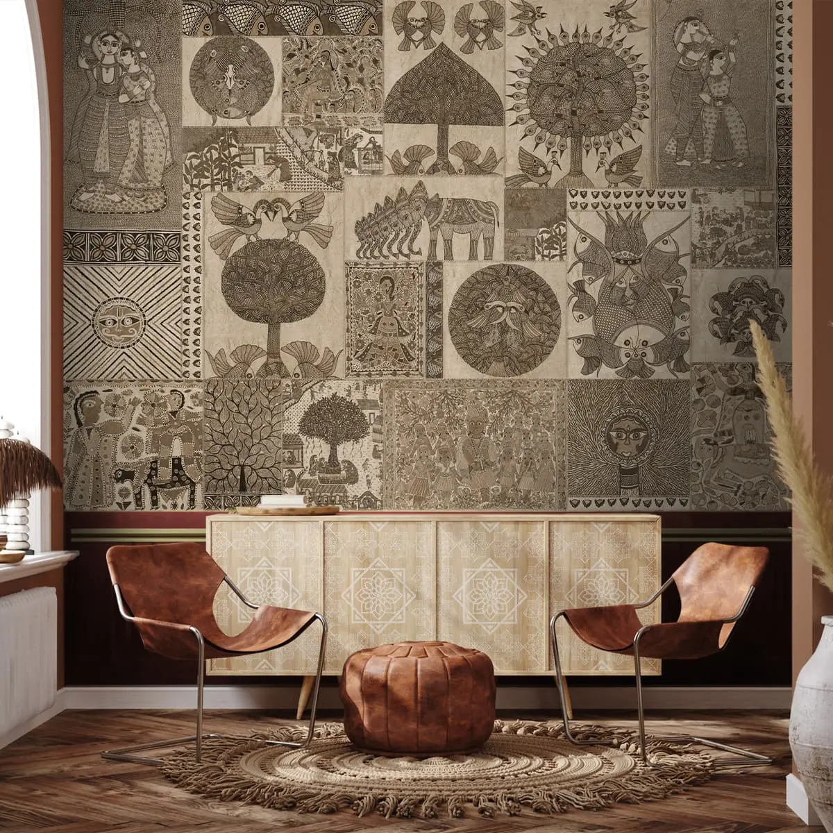 Geet Madhubani Wallpaper In Antique Gold Feel 1