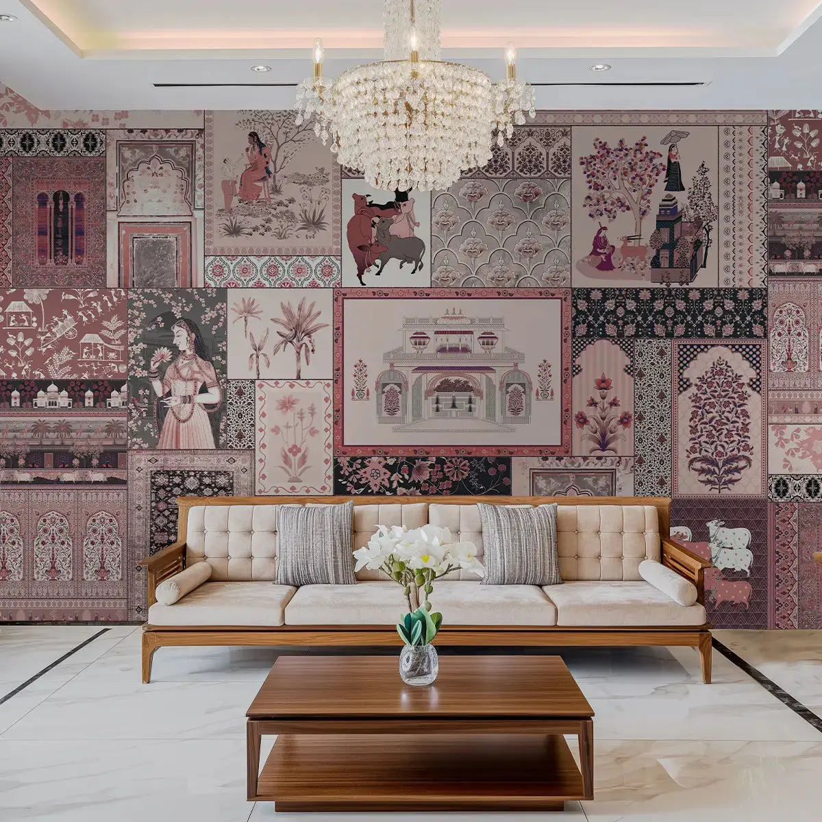 Kahani, Indian Art Theme Wallpaper, Customised Wine Color 1