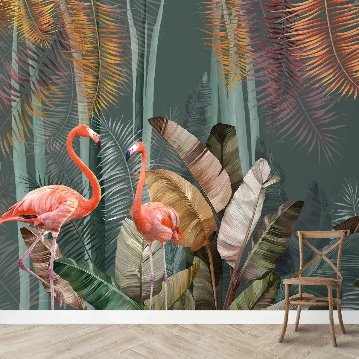 Pink Flamingos In Tropical Jungle Wallpaper For Rooms 1
