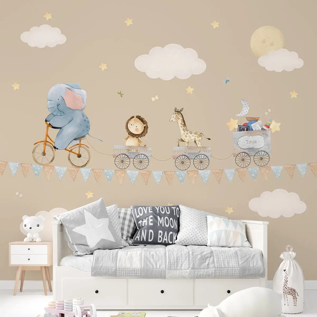 Animals On Ride: Wallpaper For Kids Room, Beige 1