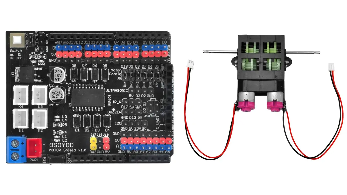 25セット---Osoyoo Arduino用 モデル 3 V2.0 用　モータードライバシールド、モーター、ギア 1