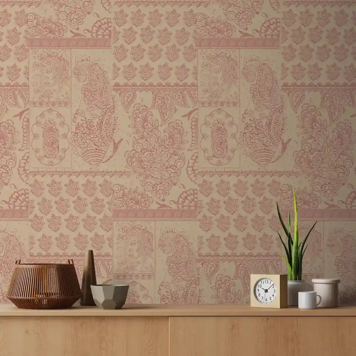 Chhaya Block Print Wallpaper Design For Rooms Muddy Pink 1