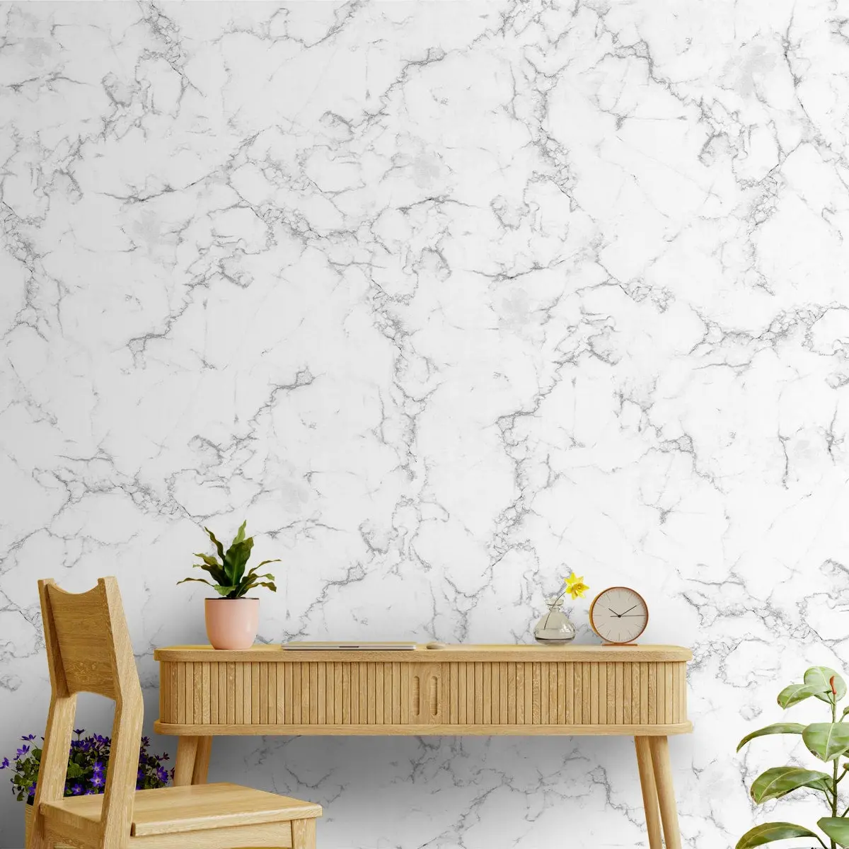 White And Grey Marble Design Wallpaper For Rooms 1