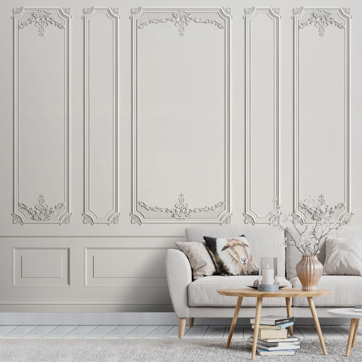 3D Moulding Design Wallpaper, Customised For Walls, Grey 1