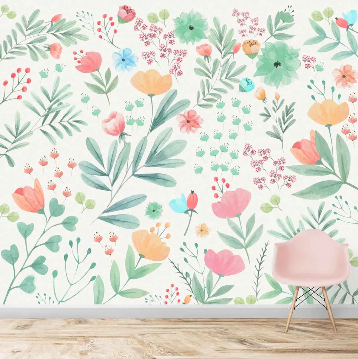 Water Painted Floral Design, Wall Mural For Kids Room 1