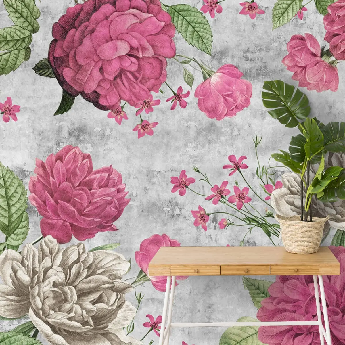 Pink Large Floral Print Wallpaper For Rooms 1