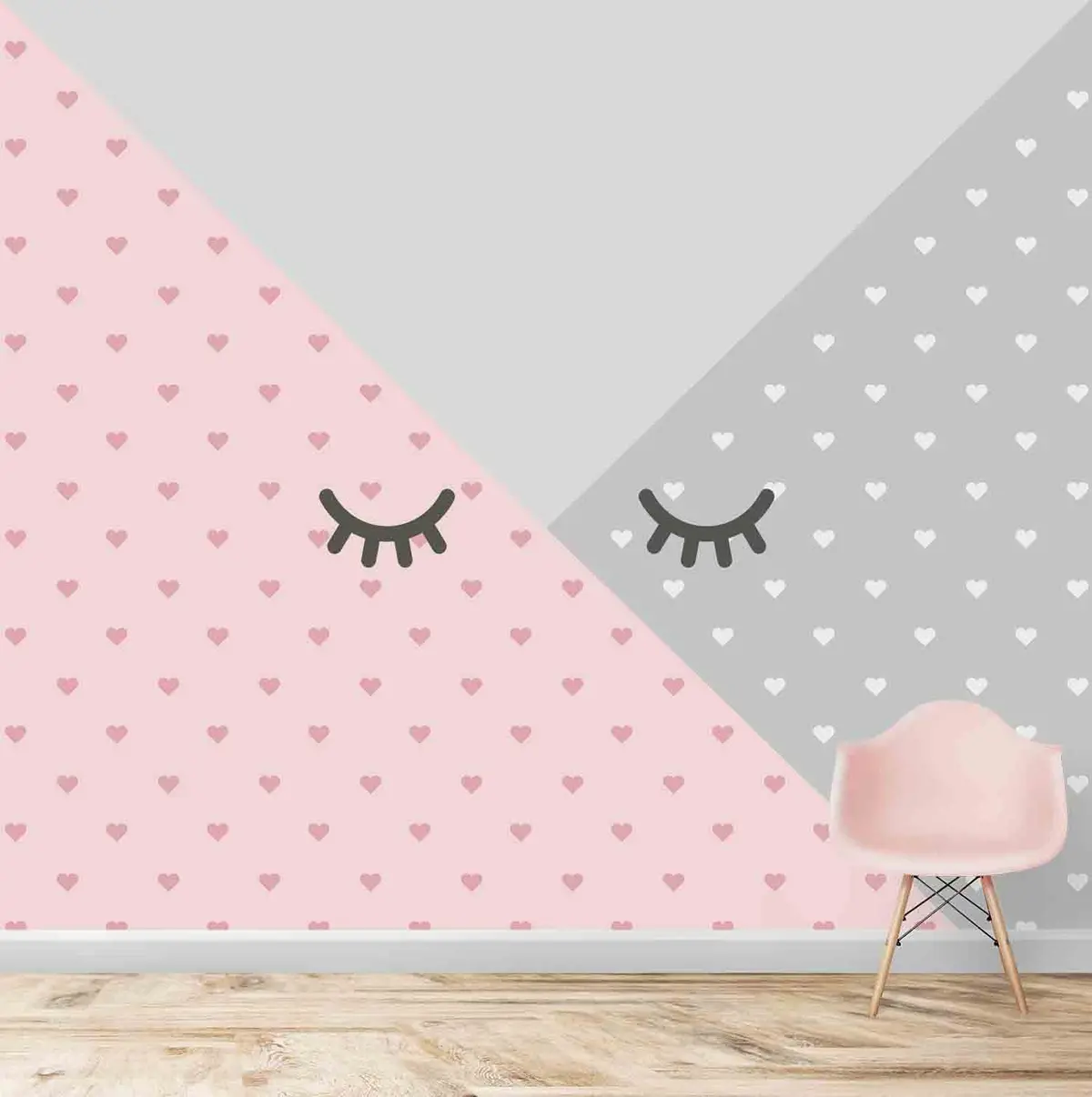 Cute Geometric Pattern With Hearts Kids Room Wallpaper 1
