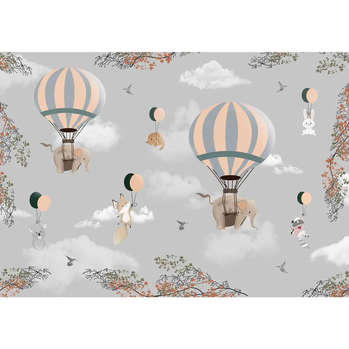 Adorable Elephants And Hot Air Balloons Wallpaper For Kids Room 3