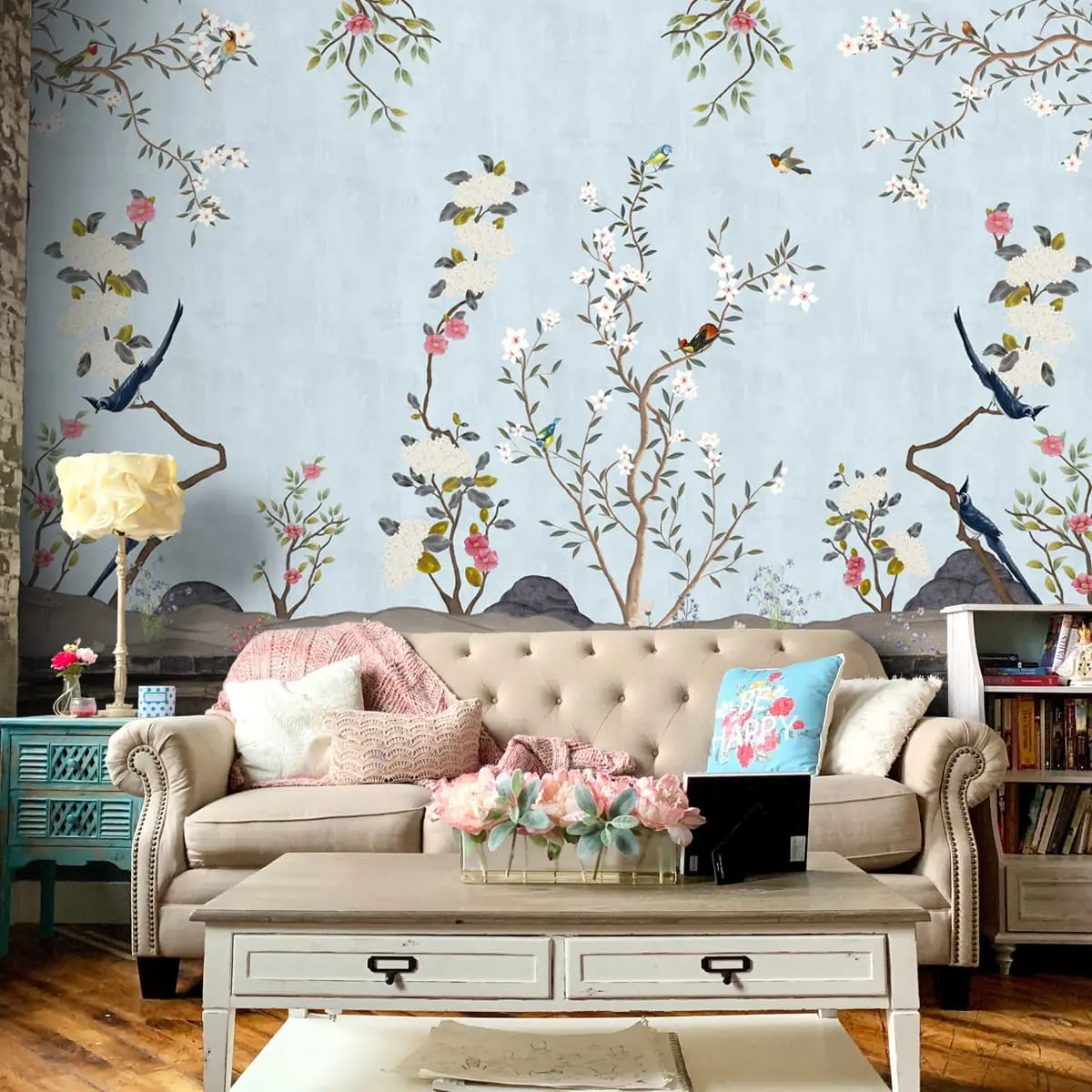 Beautiful Blue Chinoiserie Room Wallpaper, Customised 1