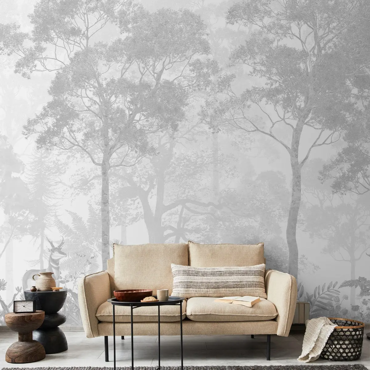 Vintage Forest Theme Wallpaper, Grisaille Style 2