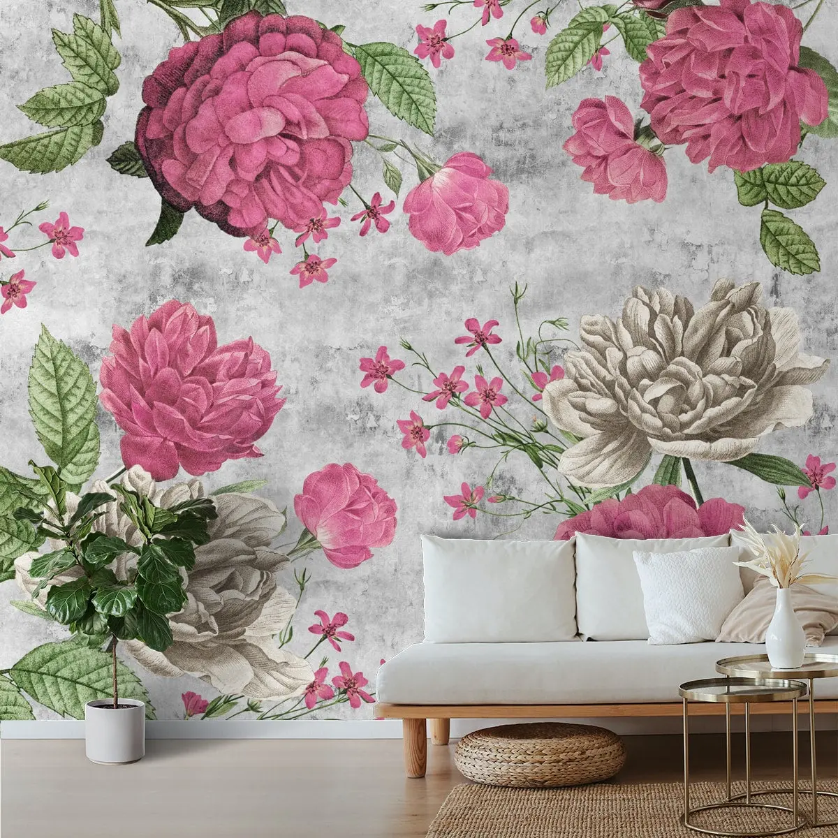 Pink Large Floral Print Wallpaper For Rooms 2